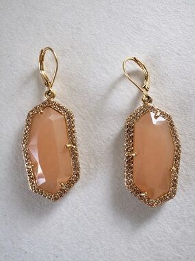 Peach Gemstone Drop Earrings with Gold Halo